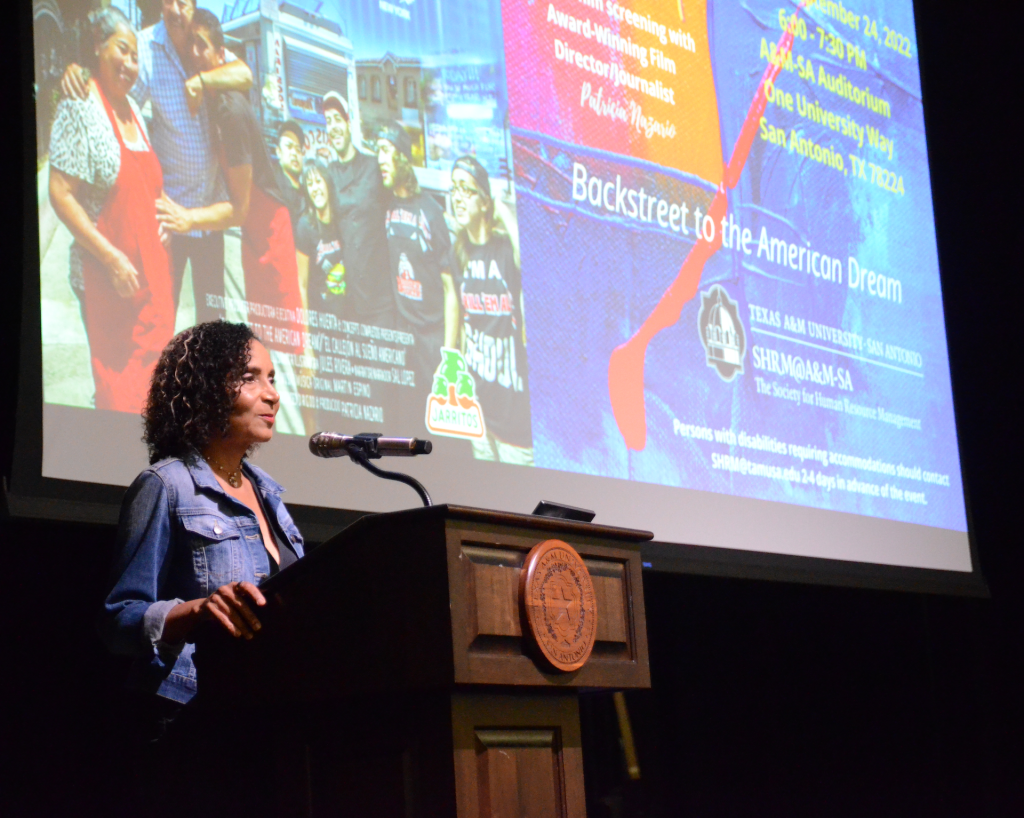Sept. 24, 2022 - Patricia Nazario at Texas A&M University-San Antonio on stage after screening her feature documentary, Backstreet to the American Dream.