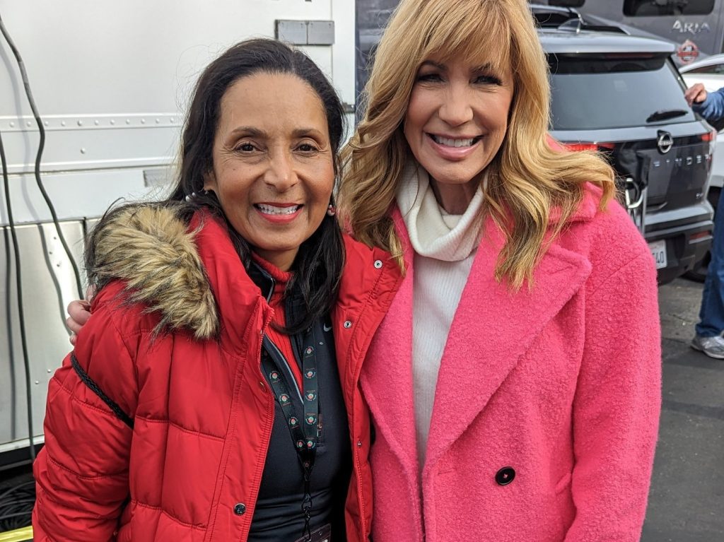 Rose Parade Co-Host Leeza Gibbons poses with Field Producer Patricia Nazario after the 2024 live event.